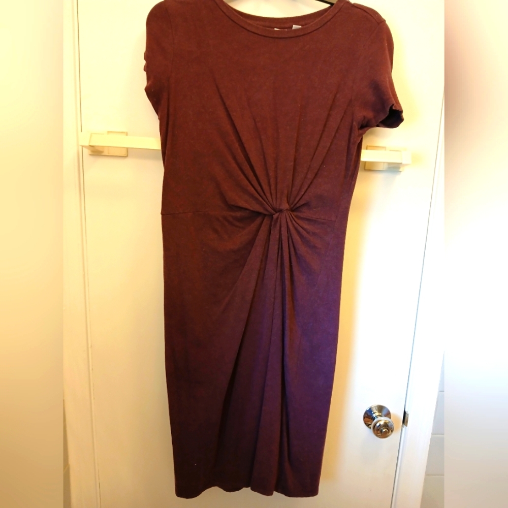 GAP Burgundy Midi Dress with Knot Detail